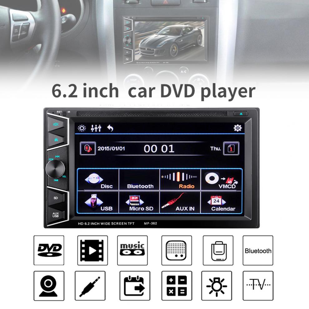 6.2 인치 2 DIN 블루투스 HD 터치 스크린 대시 자동차 FM 라디오 수신기 DVD CD MP4 MP5 비디오 플레이어 무선 원격 제어